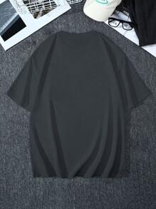 Manfinity Homme 男裝大碼夏季休閒鳥印花寬鬆短袖T恤 - 深灰色 - 查看 2