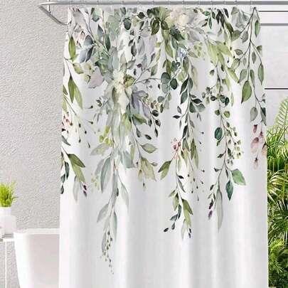 Green Plant Design Waterproof Mildew Resistant Polyester Bathroom Shower Curtain With Dry And Wet Separation, Barrier Partition Decor Home Bathroom Decor Fall Decor Bathroom Accessories Back To School