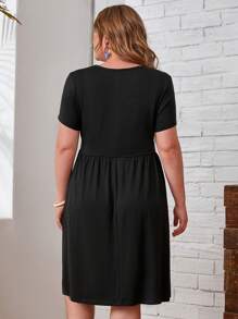 EMERY ROSE Đầm Plus Size Túi màu trơn Giải trí - màu đen - Xem 2