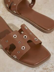 Vrouwen mode Effen kleur Uitgesneden ontwerp Platte sandalen
