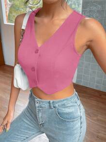 SHEIN EZwear Blazer sin mangas de moda para mujer en otoño/invierno - Rosa Fucsia - Ver 5