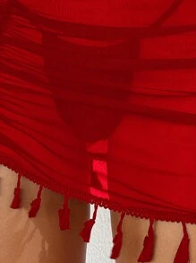 Swim Vcay 1 pieza Falda tipo pareo de un solo color con flecos en estilo bohemio para cubrir traje de baño de verano para mujeres