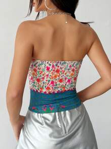 SHEIN DivaQ Women\ Holiday Style Printed Bandeau Top - Multicolor - View 2