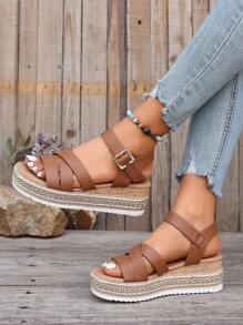 2024 New Fashion Women Wedge Heel Thick Sole Sandals For Casual Beach Vacation