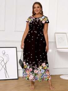 SHEIN Clasi 大码长款花卉印花度假连衣裙 - 彩色 - 查看 5