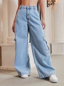 SHEIN Pantalones Vaqueros Baggy Con Bolsillos Laterales - Lavado ligero - Ver 4