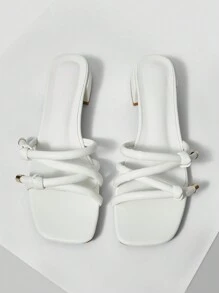 MOTF PREMIUM 女士方头方跟简约舒适平底凉鞋度假鞋夏季、春季鞋 - 白色 - 查看 3