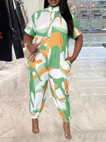SHEIN LUNE Women Plus Size Jumpsuit With Random Print