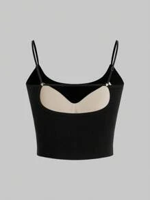 SHEIN Essnce 3 Miếng Lót Ngực Áo Lót Dây Đeo Miễn Phí Slim Fit Nữ Yếm - màu đen - Xem 11