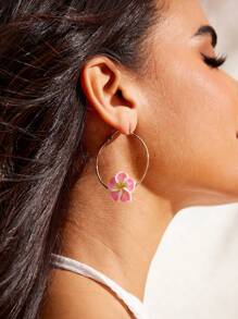 SHEIN VCAY 1pair European And American Personality Flower-Shaped Alloy Earrings For Women
