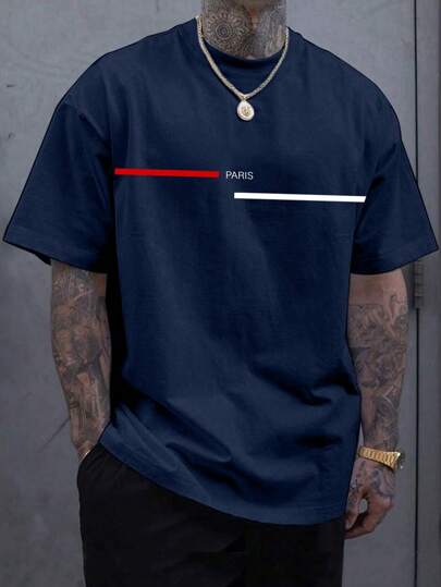 Manfinity Homme Camiseta de manga caída y talla grande para hombre con diseño flojo y estampado de letras