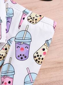 SHEIN Kleine Mädchen 2 Stücke Cartoon Grafik Kurzarm-Top & Shorts für den Sommer - Verschiedenfarbig - Übersicht 4
