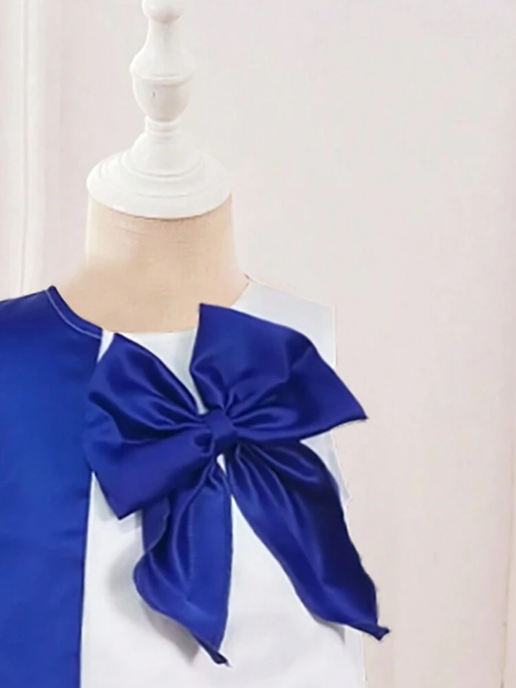 Summer Baby Girl Fashionable Color Block Splice Bowknot Decor Sleeveless Dress