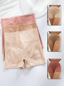 女士无缝高腰平角设计内裤，3 件套塑身短裤提臀短裤 - 彩色 - 查看 1