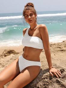 Swim Chiccia Summer Beach Jacquard One Shoulder Bikini Set With Separated Bikini Set