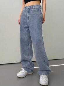 DAZY Jeans rectos de ajuste holgado, ropa de vuelta al colegio - Lavado ligero - Ver 4