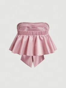 SHEIN MOD Top veraniego sin tirantes con gran lazo en la parte delantera - Rosa vieja - Ver 2