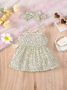 Baby Girl Polka Dot Print Cute Ruffle Hem Tank Top - Apricot - View 2