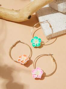 SHEIN VCAY 1pair European And American Personality Flower-Shaped Alloy Earrings For Women