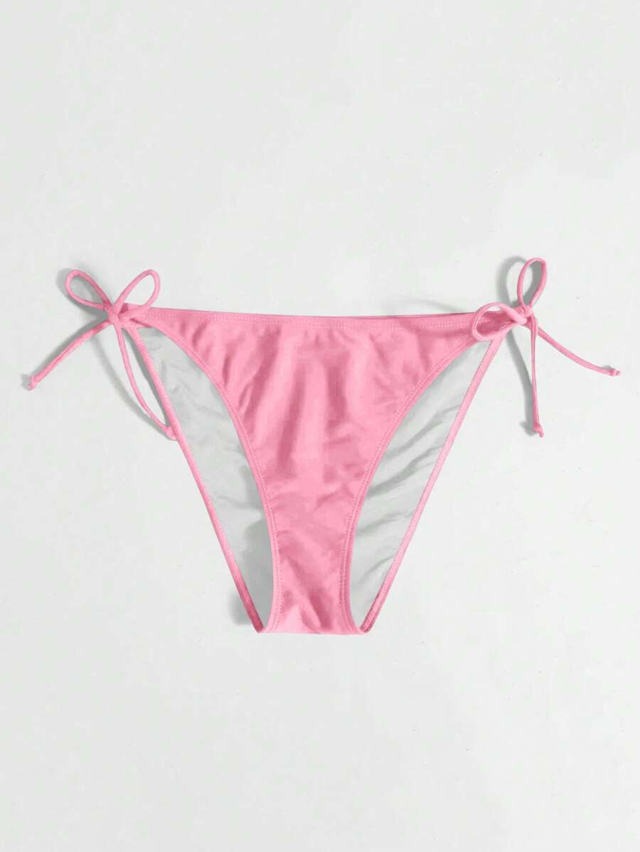 SHEIN Swim 女士純色綁帶泳裝比基尼下褲 - 粉色 - 查看 1