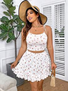 Flirla Plus Size Spaghetti Strap Tank Top + Knitted Asymmetric Hem Skirt