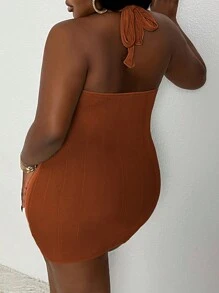 Slaydiva Cross Halter Neck Plus Size Bodycon Dress With Tied Straps