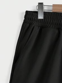 Manfinity Homme Conjunto de hombre de manga corta y pantalón corto unicolor y diseño simple - Negro - Ver 4