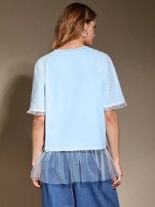SHEINNeu Women Summer Short Sleeve Casual T-Shirt With Letter Moon Print And Round Neck