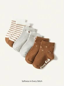 Cozy Pixies 3對/組可愛熊設計膠點防滑嬰兒襪,適合日常戶外活動 - 彩色 - 查看 1