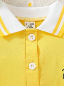 SHEIN Baby Girl Casual Polo Shirt With Bee Embroidery And Pleated Skirt Set For Summer - Yellow - View 4
