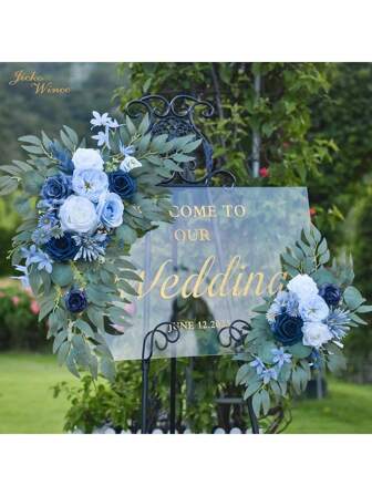 Lingqing Decoration 2pcs, Purple Artificial Flower, Wedding Welcome Arch Decor Flower, Wedding Reception Ceremony Signs, Aesthetic Room Decor, Home Decor