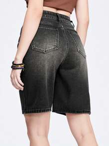 ROMWE Grunge Punk Women's Cross Print Denim Shorts - Dusty Blue - View 9