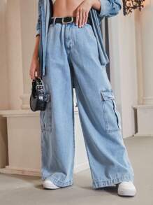 SHEIN Pantalones Vaqueros Baggy Con Bolsillos Laterales - Lavado ligero - Ver 7
