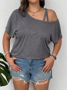 SHEIN LUNE Camiseta de talla grande para mujer con hombros caídos entrecruzados