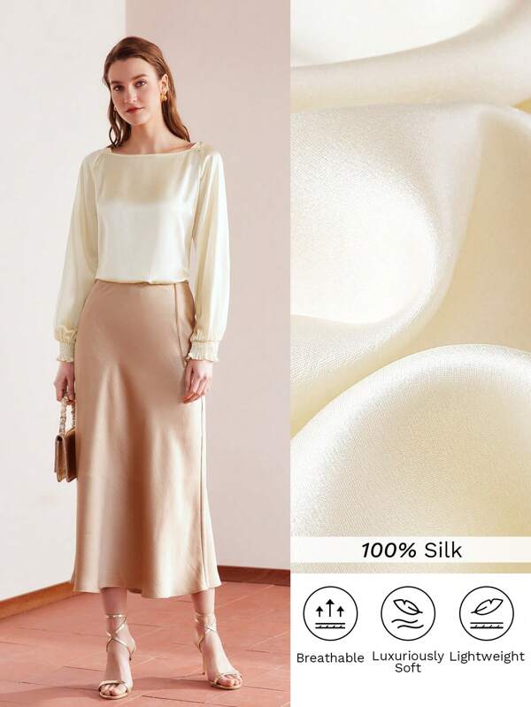 MOTF PREMIUM SILK SOLID COLOR LANTERN SLEEVE BLOUSE