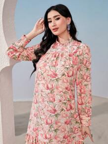 Mulvari Floral Print Ruffle Hem Smock Dress - Pink - View 4