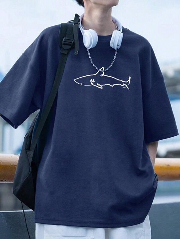 Men's Fashion Whale Print Short Sleeve Casual T-Shirt