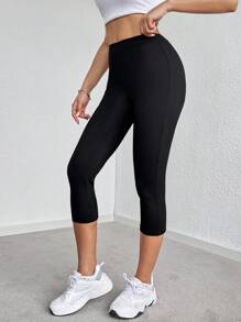 SHEIN Essnce Summer Women Low Waist 7/10 Length Capri Leggings - Black - View 3