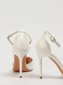 Hollow Out High Heels Pointed Toe Ankle Strap Pumps Sandals For Women - White - View 2