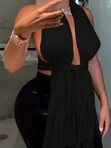 Slaydiva Haut De Soirée À La Mode Pour Femmes De Grande Taille Avec Multiples Options De Port Et Design De Dossier Ouvert - Noir - Voir 1