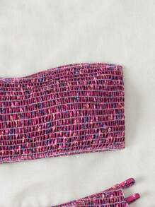 Swim Mod 2026 Spring/Summer Women's Halter Backless Red Base Pink Floral Random Print Sexy Cutout Side High Cut Bikini Swimsuit 2-Piece Set - Multicolor - View 6