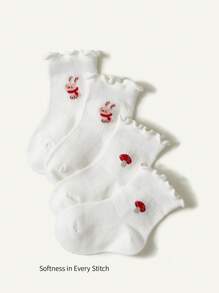 Cozy Pixies 2pairs Cute Rabbit & Mushroom Design Baby Lace Socks, White - Multicolor - View 1