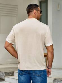 Manfinity Homme 男士大碼夏季休閒半拉鍊短袖Polo衫 - 杏色 - 查看 3