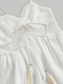 SHEIN MOD 女士夏季时尚波西米亚风流苏装饰吊带短裙 - 白色 - 查看 3