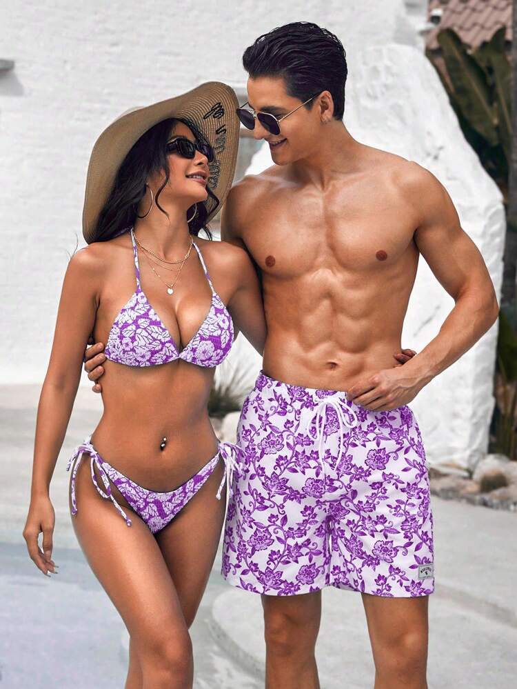 Men Printed Casual Loose Vacation Beach Shorts Match With Swimwear