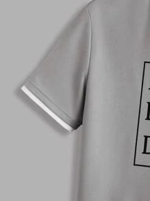 Manfinity RebelGame Men  Simple Printed Knitted Short Sleeve Top And Bottom Set - Light Grey - View 6