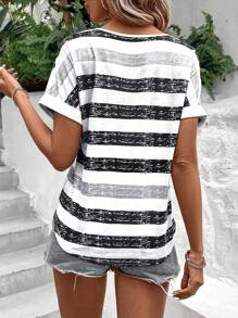 EMERY ROSE Color Block Striped Batwing Sleeve T-Shirt For Summer Graphic Tees Women Tops - Multicolor - View 2