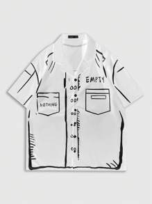 ROMWE MEN Street Life Męska letnia, swobodna, zabawna, krótka koszula z nadrukiem, do szkoły