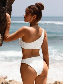 Swim Chiccia Summer Beach Jacquard One Shoulder Bikini Set With Separated Bikini Set