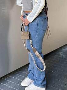 Women's Solid Color Pocket Casual Straight Leg Jeans